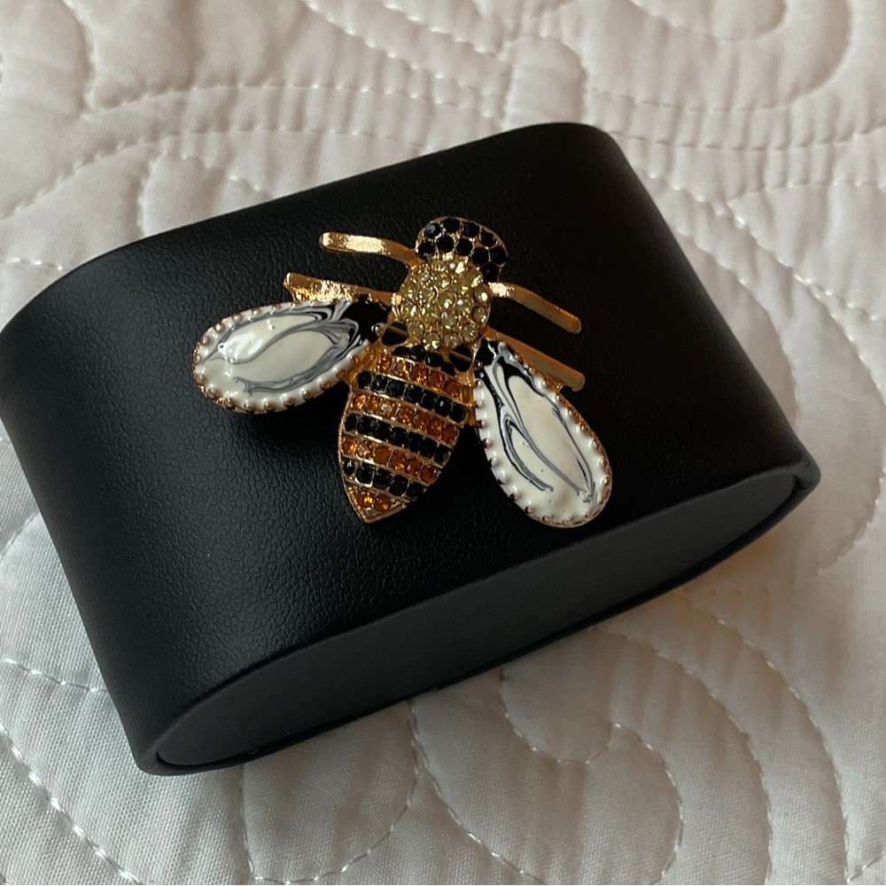 New, Gold-tone Adorable Bee Brooch with stones and black $ white wings.
